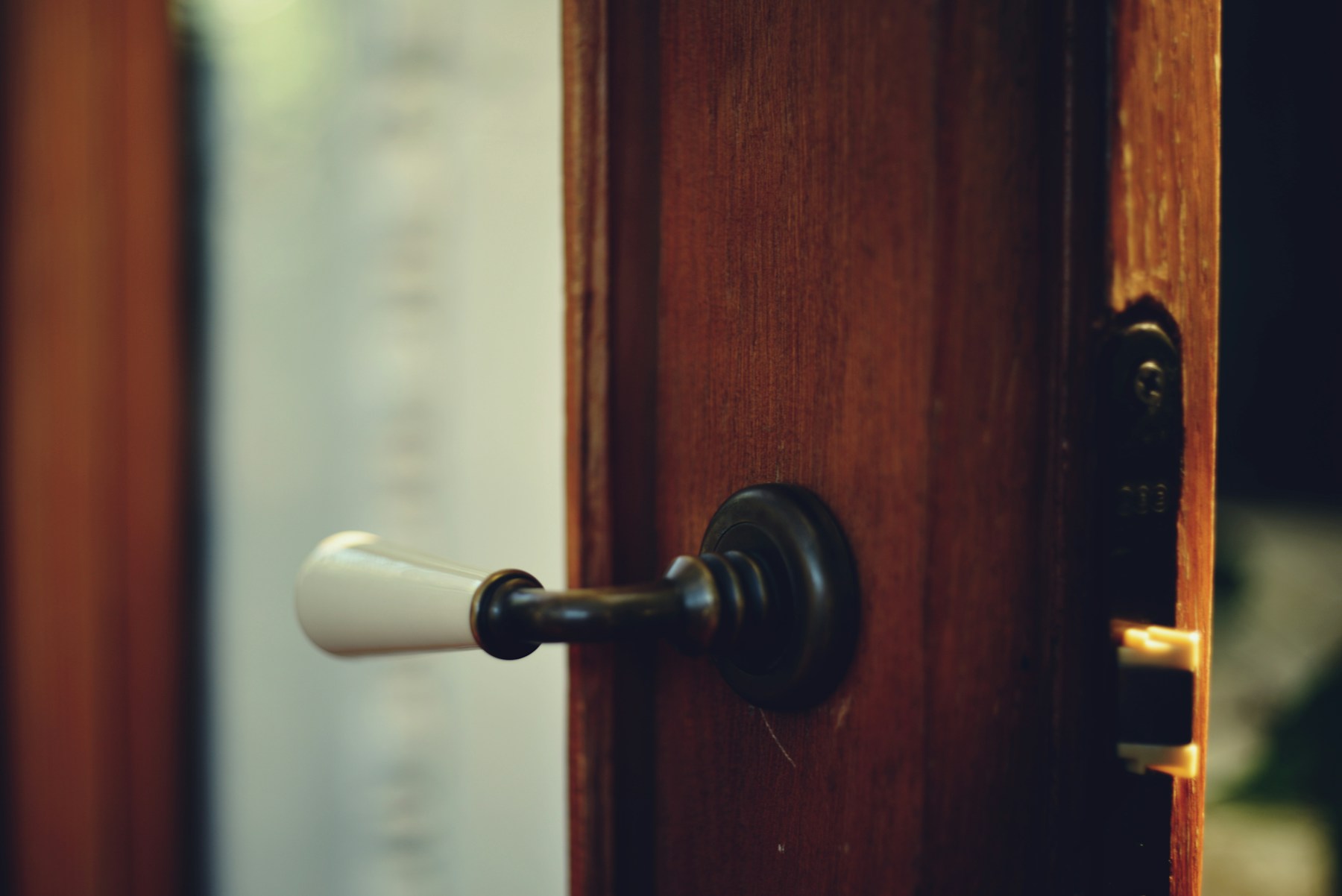 Cabinet hardware on a wooden door
